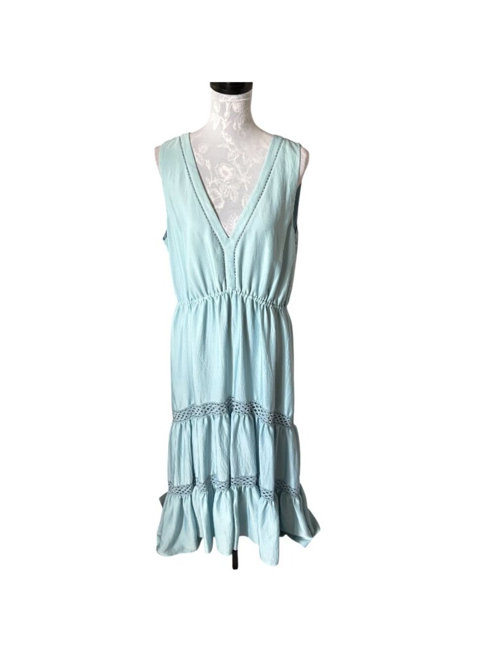 Kobi Halperin Claudette Dress Sleeveless Tiered Maxi Blue Xlarge NWT